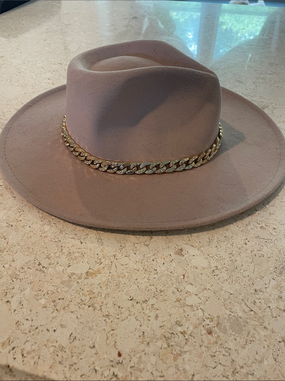 Kendall & Kylie Taupe Felt Fedora with Gold Chain